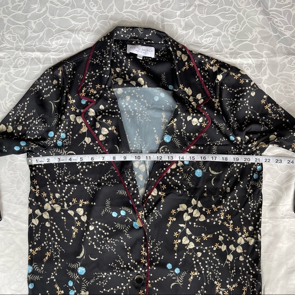 Bed to Brunch Botanical Floral Print Pajama Loungewear Notch Collar Button Shirt - Picture 12 of 13